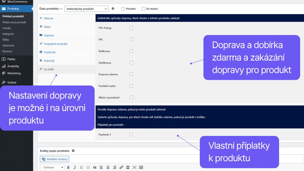 Plugin Toret GO balík pre WooCommerce - nastavenie pre produkt