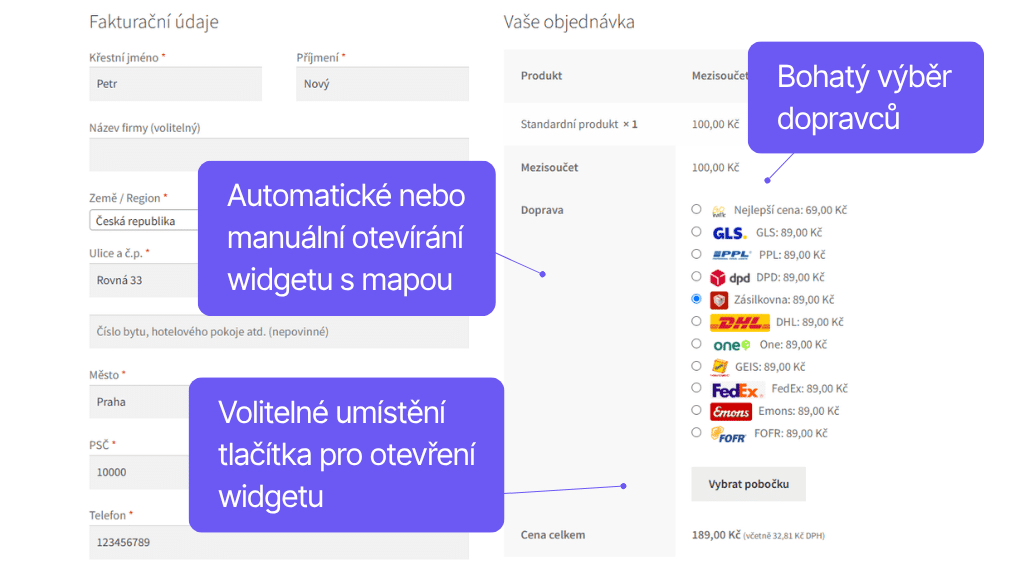Plugin Toret GO balík pre WooCommerce - zobrazenie v pokladni