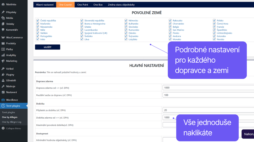 Plugin Toret One by Allegro pre WooCommerce - nastavenie dopravy
