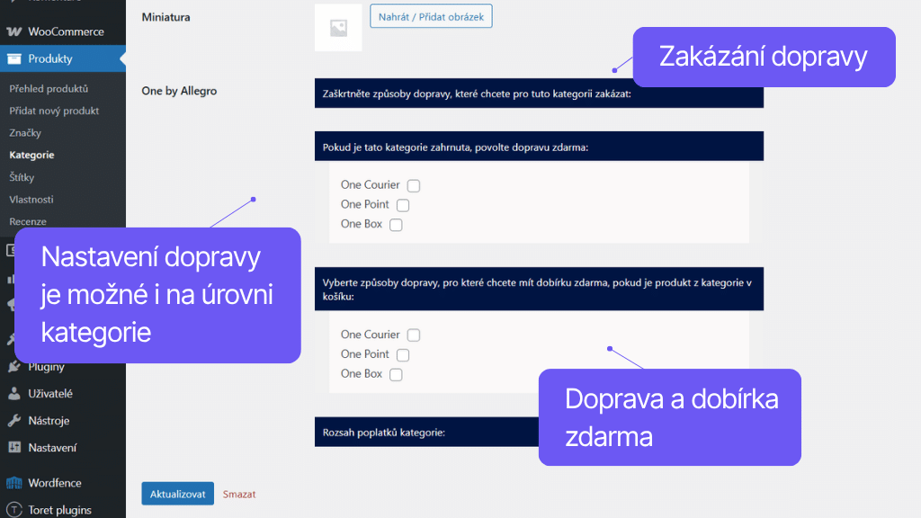 Plugin Toret One by Allegro pre WooCommerce - nastavenie na úrovni kategórie