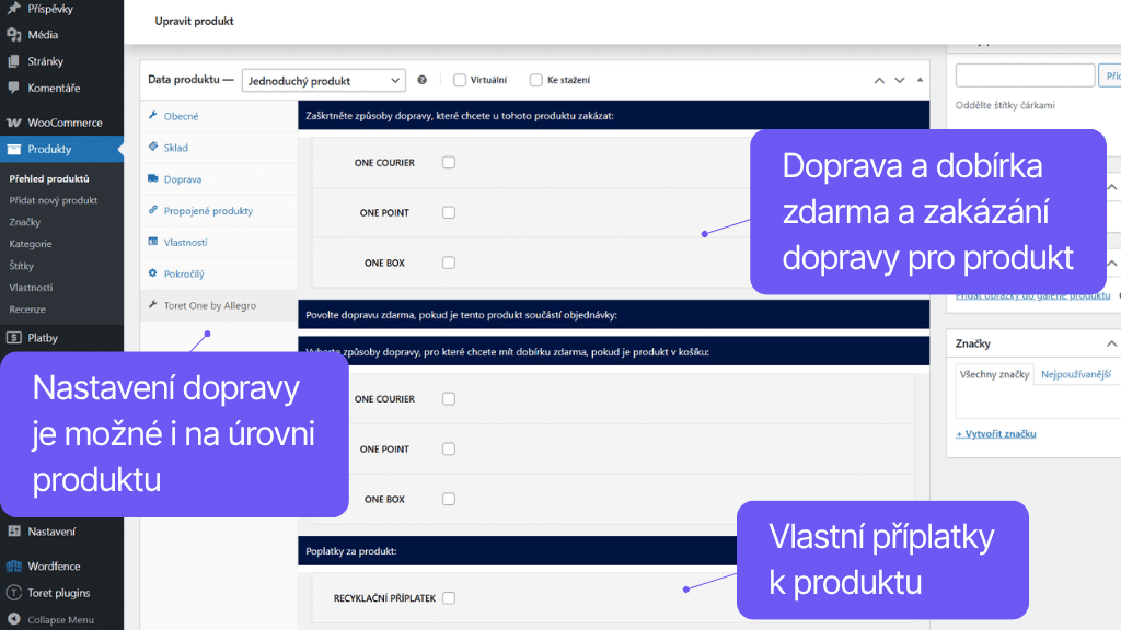 Plugin Toret One by Allegro pre WooCommerce - nastavenie na úrovni produktu