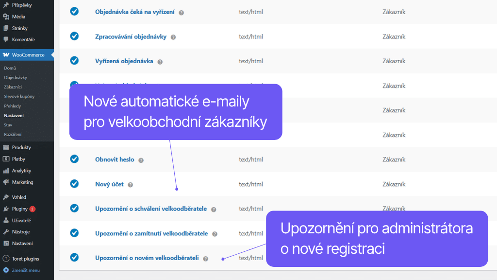 Plugin Toret Veľkoobchod pre WooCommerce - automatické e-maily
