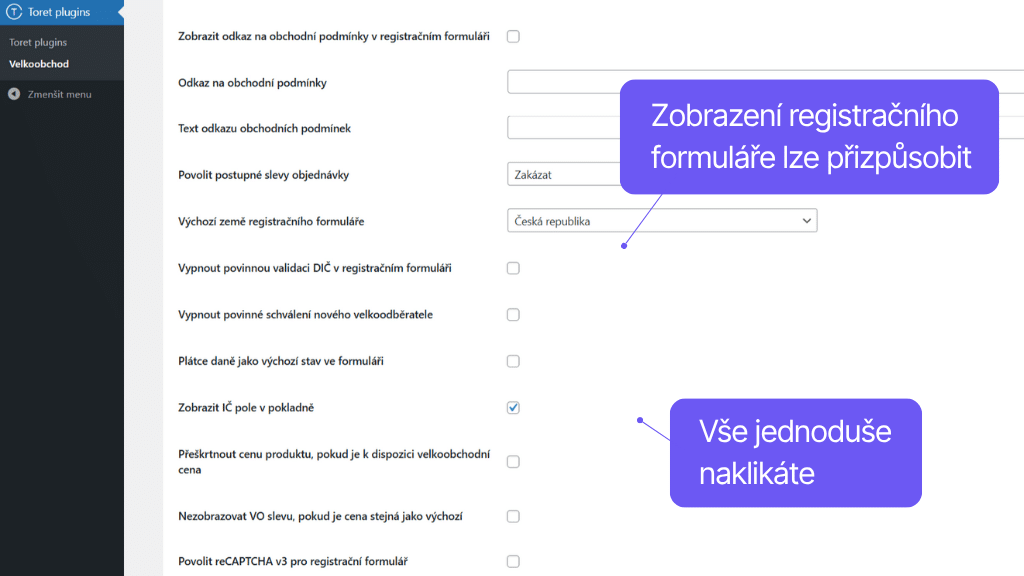 Plugin Toret Veľkoobchod pre WooCommerce - nastavenie formulára