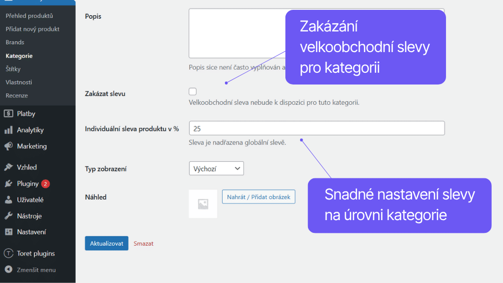 Plugin Toret Veľkoobchod pre WooCommerce - nastavenie kategórie