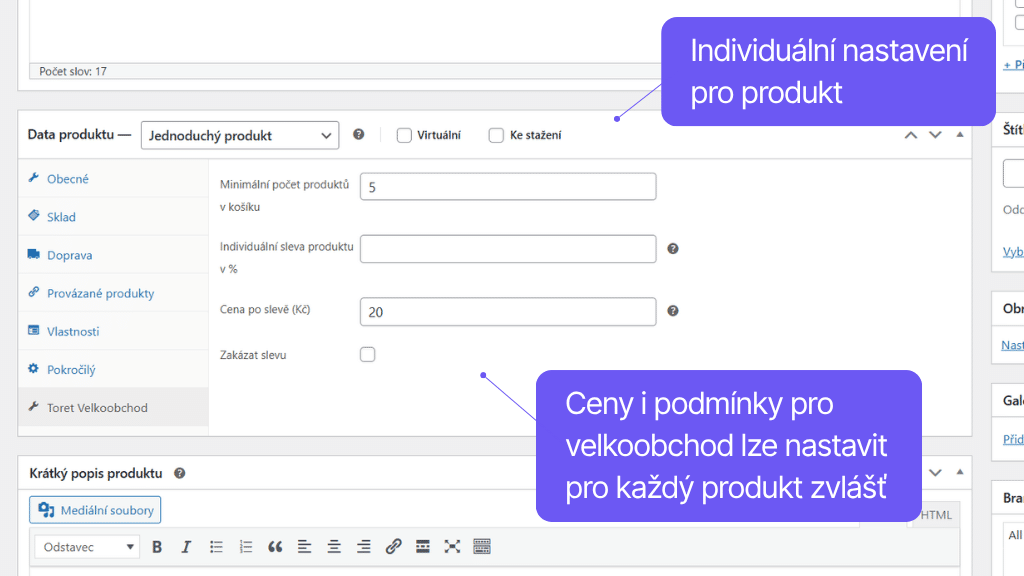 Plugin Toret Veľkoobchod pre WooCommerce - nastavenie pre produkt