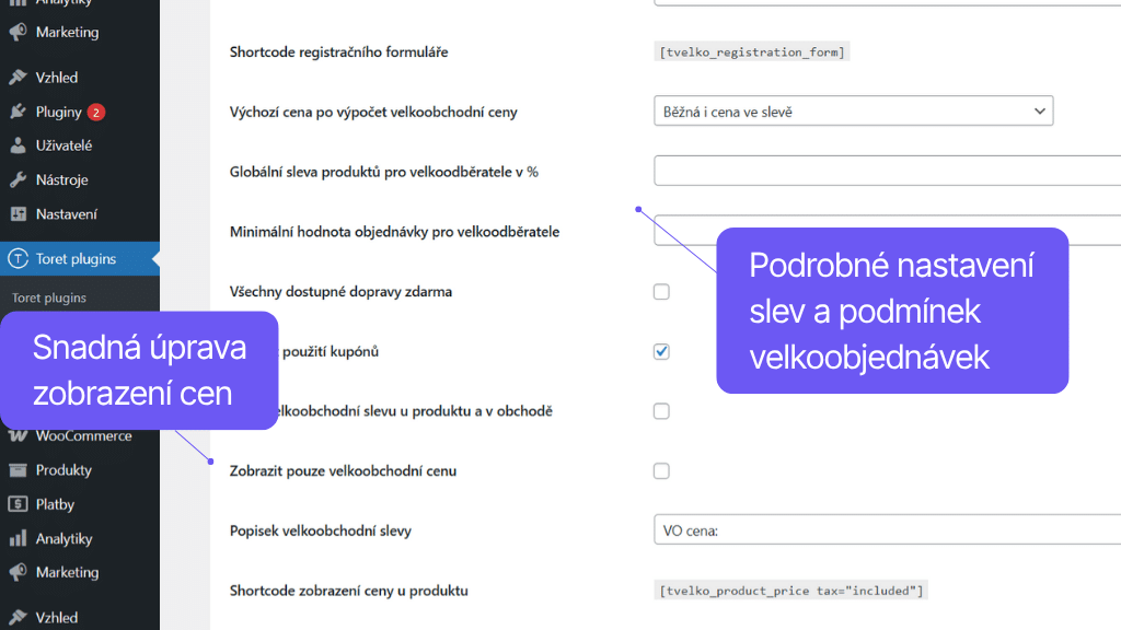 Plugin Toret Veľkoobchod pre WooCommerce - nastavenie zliav a podmienok