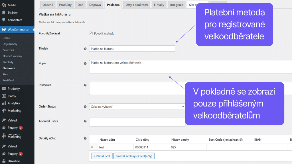Plugin Toret Veľkoobchod pre WooCommerce - platobná metóda Na faktúru