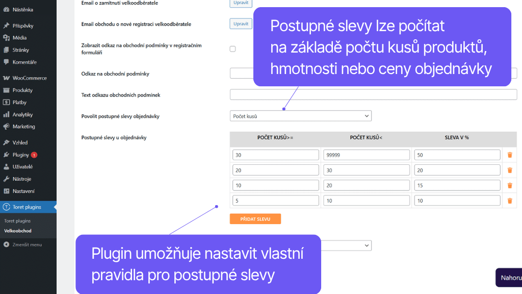 Plugin Toret Veľkoobchod pre WooCommerce - postupné zľavy