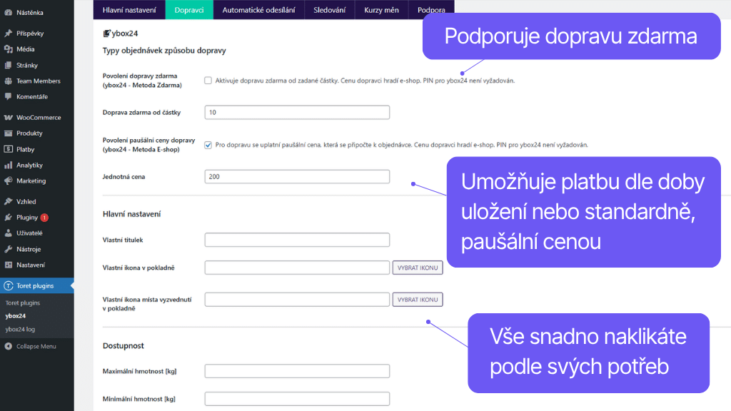 Plugin Toret ybox24 pre WooCommerce - nastavenie