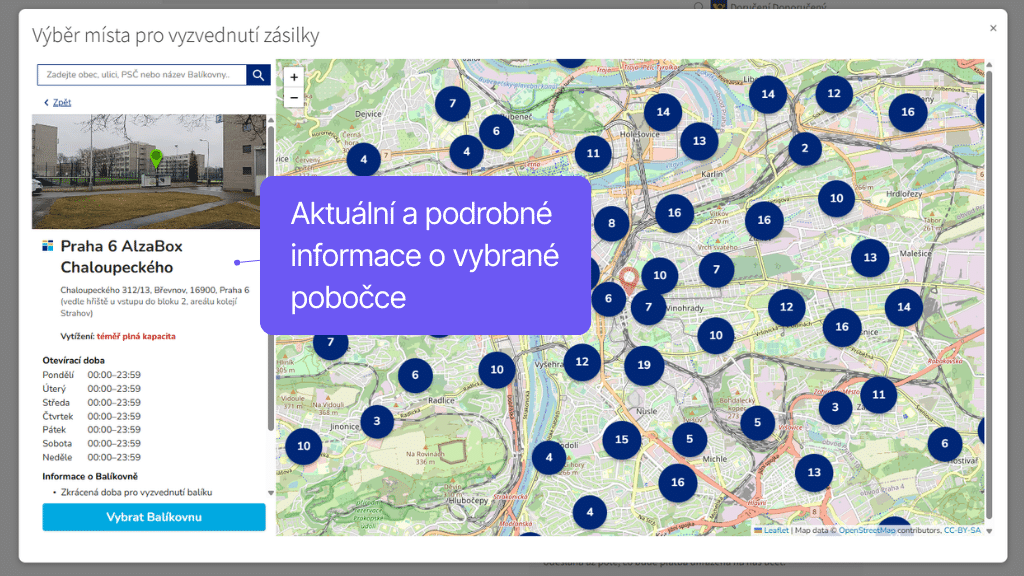 Plugin Toret Česká pošta pre WooCommerce - widget s mapou 2