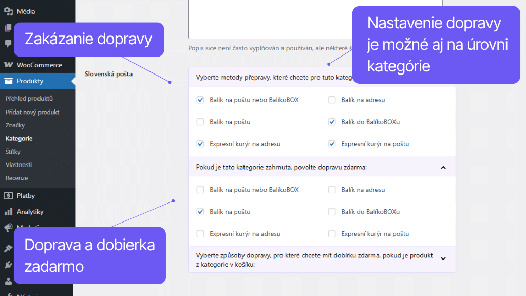 Plugin Toret Slovenská pošta - nastavenie pre kategóriu