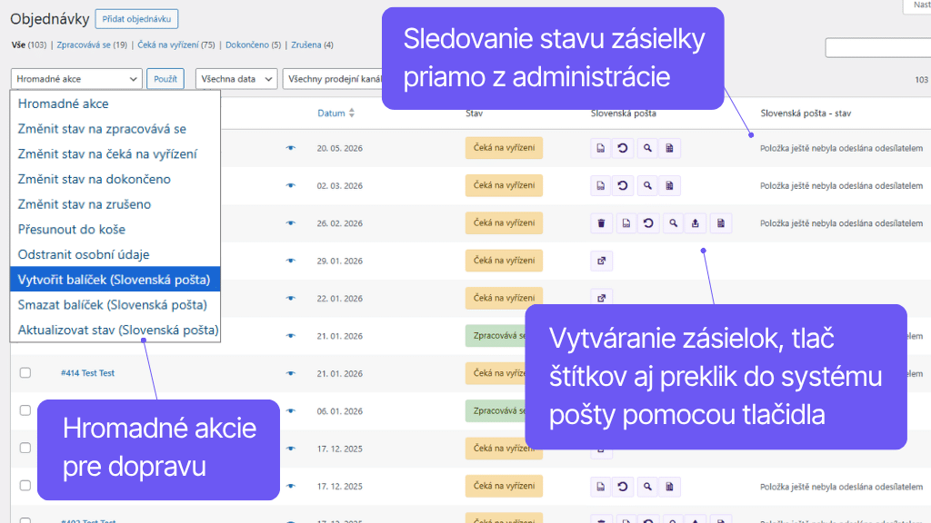 Plugin Toret Slovenská pošta - prehľad objednávok