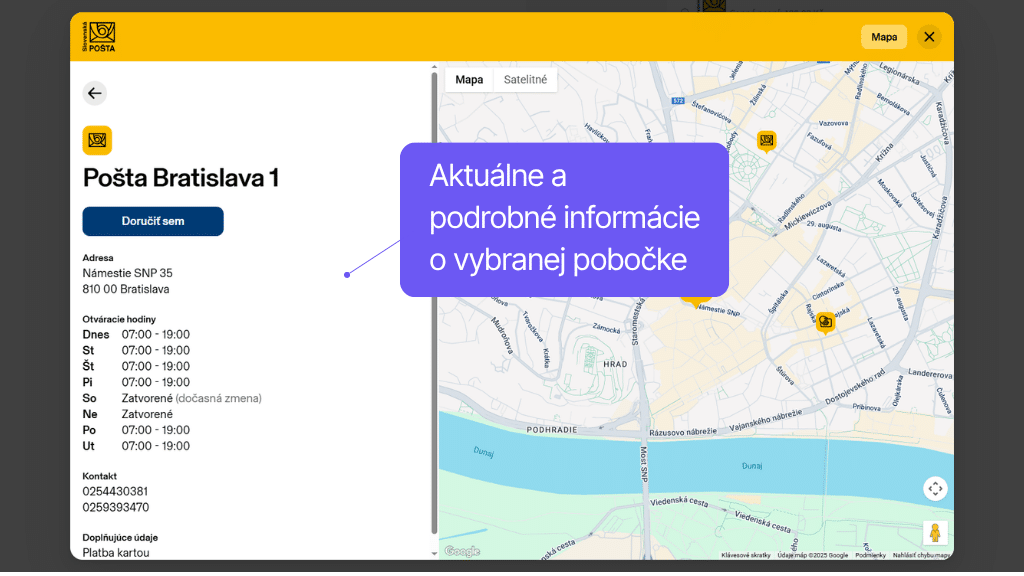 Plugin Toret Slovenská pošta - widget s mapou