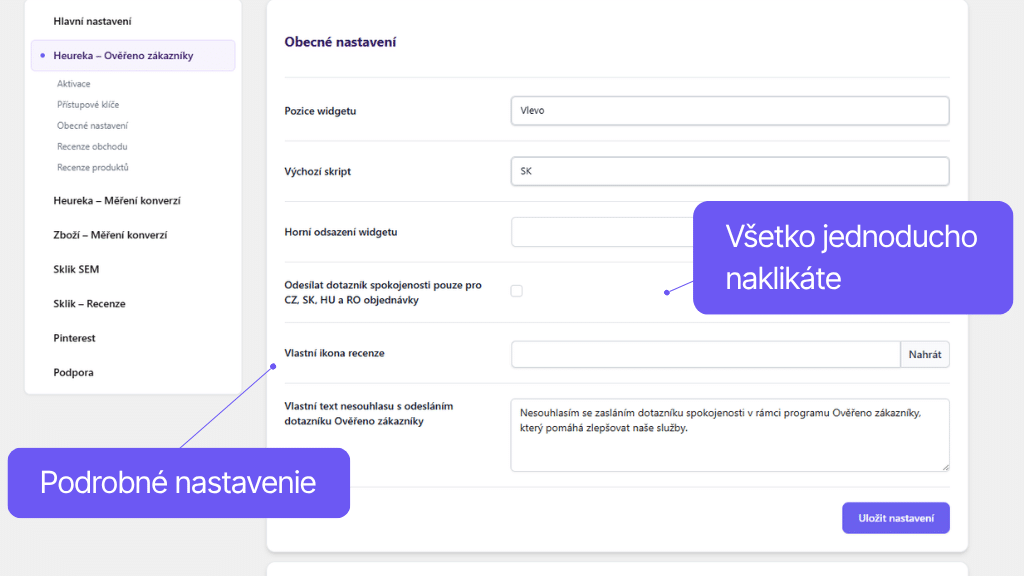Toret plugin Porovnávače tovaru pre WooCommerce - nastavenie pluginu