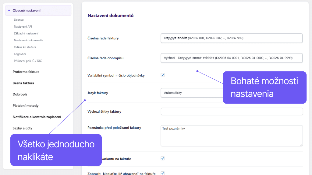 WooCommerce plugin Fakturoid - bohaté možnosti nastavenia