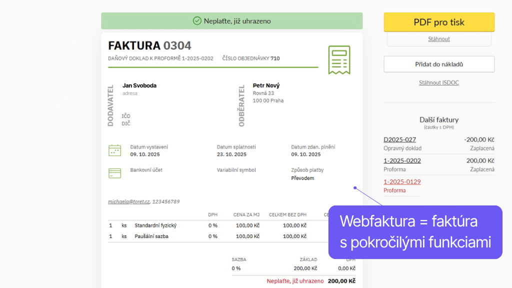 WooCommerce plugin Fakturoid - webfaktura