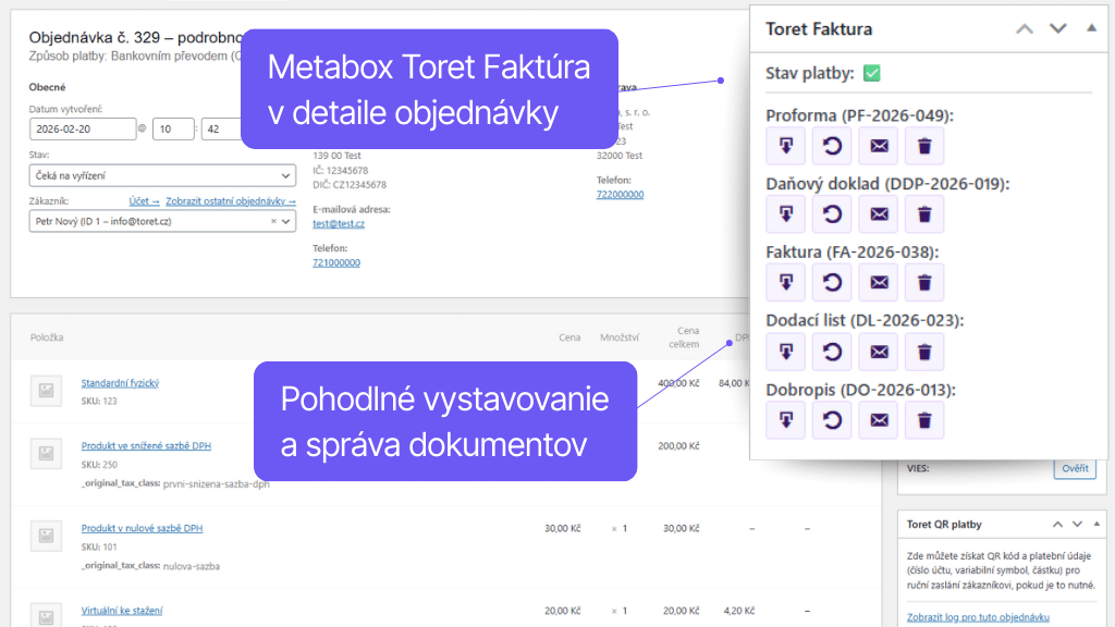 Toret Faktúra - fakturácia v detaile objednávky